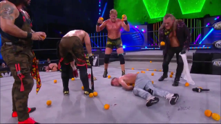 Orange Cassidy is bloodied by blood oranges