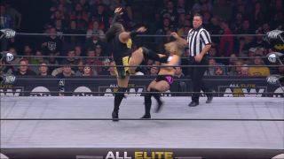 Nyla Rose uses great strength, and a boot, to stomp down Danny Jordan